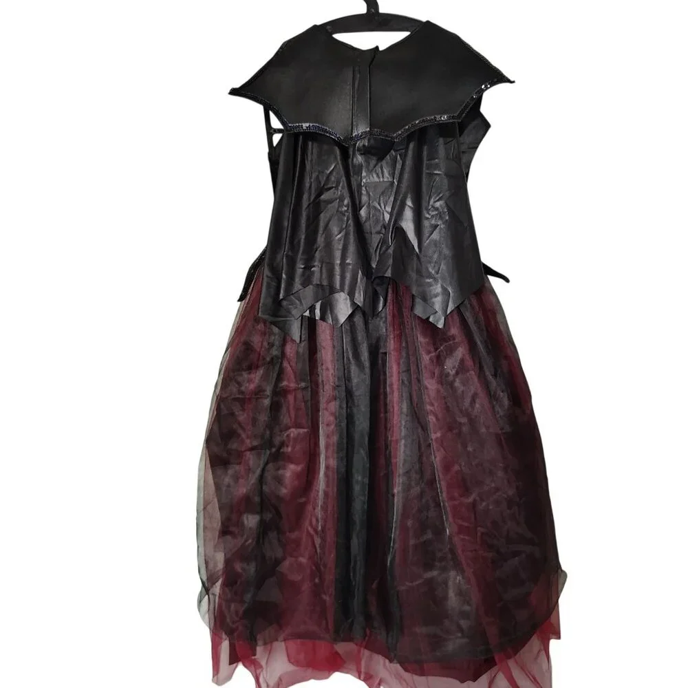 Girls L (10/12) Draculas Darling Dress With Cape Vampire Halloween Costume